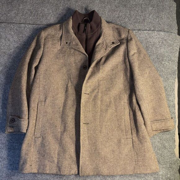 Kenneth Cole Jacket Mens Medium XXL Brown Flecked‎ Wool Blend Down Bibbed Coat - Picture 1 of 7